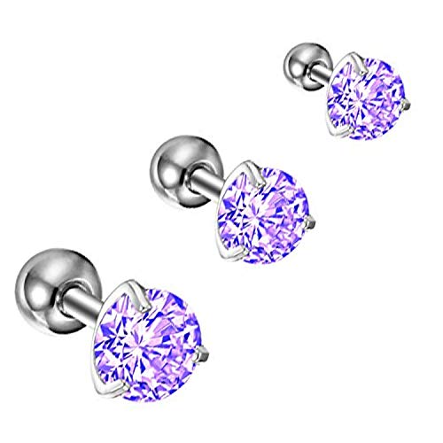 BodyJ4You 16 Gauge Tragus Earring Stud with Purple Crystal Cartilage Earring Set of 3