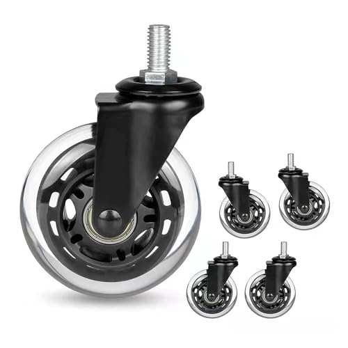 8T8 Office Chair Caster Wheels with 5/16''-18x1 Threaded Stem Caster, Heavy Duty 3' Replacement Rubber Office Chair Wheels for Smart Home Offices, Safe for Hardwood Tile Floors