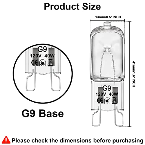 Dumiloo G9 Halogen Light Bulbs 2 Pin Base Jcd Type 120V T4 Bi-Pin 40W Small Light Bulb For Chandeliers, Pendants, Cabinet Lights, Range Hood, Microwave Ovens, Dimmable Warm White 2700K (6 Pack) #TOP1