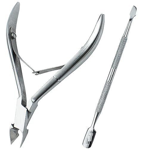 SOL PRO Professional Cuticle Cutter & Pusher Trimmer Manicure Tools with Double Spring– Perfect Nail Care Tool for Manicure & Pedicure Beauty at Home/Spa/Saloon (Silver)