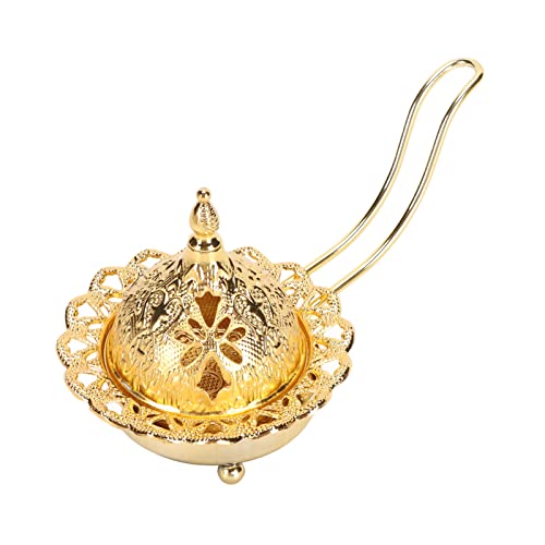 Bruciatore di Incenso Vintage in Metallo, Bruciatore Bakhoor Portatile, Bruciatore di Incenso a Carbone, Bruciatore di Mirra, Ideale per L'ufficio e la Decorazione Domestica, Spa e Aromaterapia (oro)