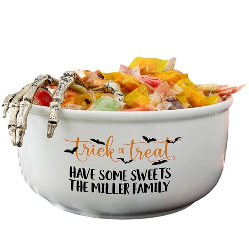 Personalization UniverseClassic Trick Or Treat Personalized Halloween Candy Bowl - Large Ceramic, 5 Quarts, Dishwasher Safe, Customizable Text