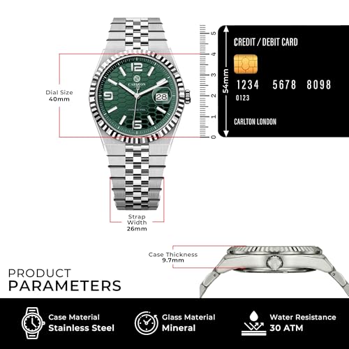Image of Carlton London Rover Men Analog Watch, Round Dial, Stainless Steel Strap, Quartz Movement, 40 mm Case, Premium Wide Strap Design, 30M Water Resistant, Casual Formal Wear