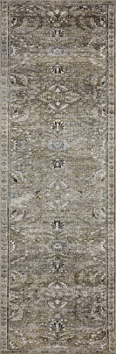 Loloi Layla Collection LAY-13 Antique/Moss 9'-6" x 14' .13" Thick Area Rug, Soft, Durable, Vintage Inspired, Distressed, Low Pile, Non-Shedding, Easy Clean, Printed, Living Room Rug
