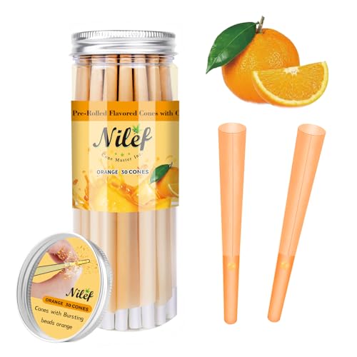 30 Pack Pre Rolled Cones | Orange Slow-Burning Cones Rolling Paper | 84mm 1 1/4 Size Rolling Papers | Flavored Pre Rolling Paper Cones (K8333)