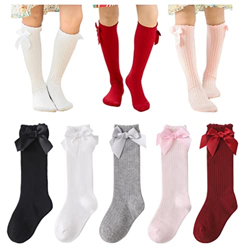 QandSweat Baby Girls Knee-High Socks Kdis Girl Princess Dress Bow Stockings 0-8 Years