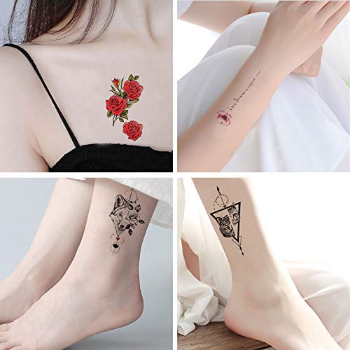 Tiny 64 Sheets Temporary Tattoos for Women Flowers Butterfly Wolf Lion Compass Lines Waterproof Body Art Decoration Tattoo Stickers. (colourful 2)