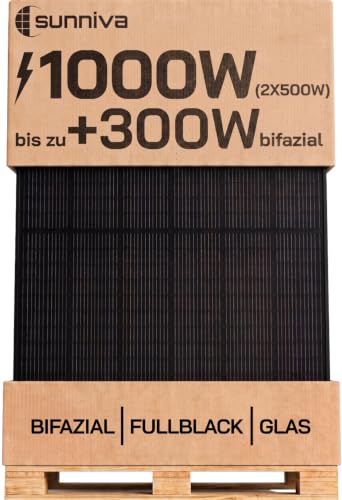 SUNNIVA® Solarpanel, 2x 500 W, FULL BLACK, Bifazial, Glas-Glas...