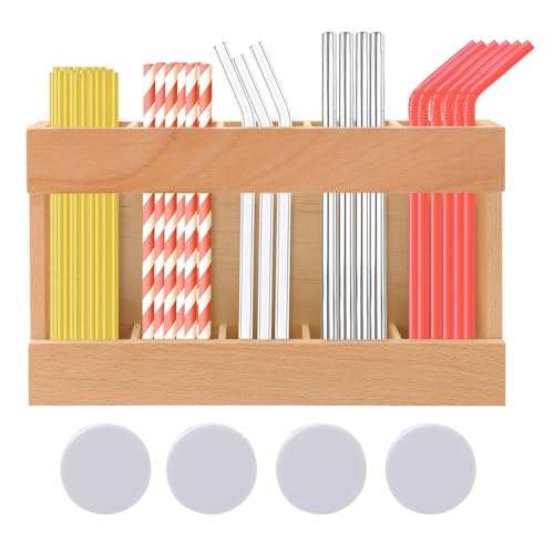 Wooden Straw Holder Dispenser,Reusable Straw Dispenser with Double Sided Adhesive for Standard Size Drinking Straws,Straws Holder for Cabinet Cupboard Kitchen (brown,Size:9.84 * 1.97 * 5.9inch)