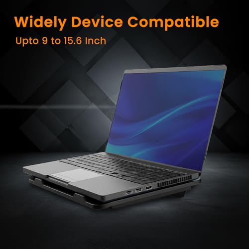 Image of TECHIE 1 Fan Laptop Cooling Pad with Hollow Heat Dissipation Design | Foldable, Ergonomic, Non-Slip Silicone Base | USB-A Connectivity Ultra-Quiet Cooler for 14-17 inch Laptops & Gaming Use (Black)