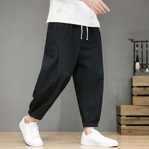 Mens Loose Straight Cotton Summer Casual Pants Mens Breathable Pants Mens Elastic Pants2