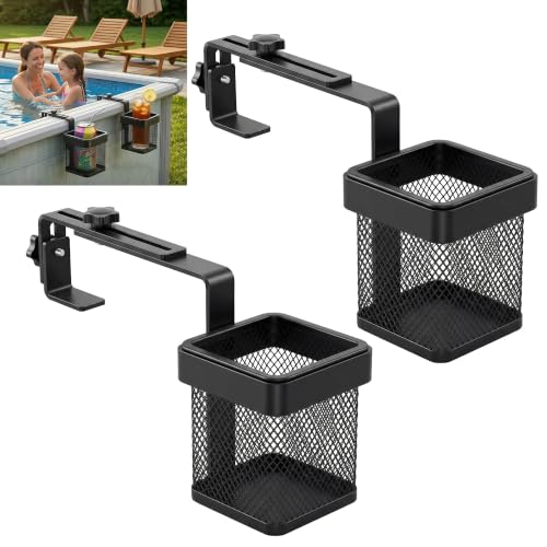 Desunqin Poolside Cup Holders for Above Ground Pool Drink Holders Metal Square, Adjustable Pool Bar Above Ground Pool Accessories Fits 5" - 9" Square Top Only for Deck, Truck, Patio
