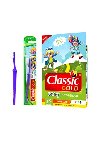 Classic GOLD Baby Soft Manual Toothbrush With Premium Dupont Bristles Pack Of 24 Specially For 2-4 Years Kids