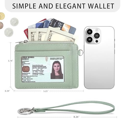 Image of SEAVILIA Small Wallet for Women Slim Wristlet Keychain Wallets RFID Credit Card Holder With Zipper Pocket, ID Window, Light Green, 5.25 x 3.74 x 0.39 inches, Minimalist