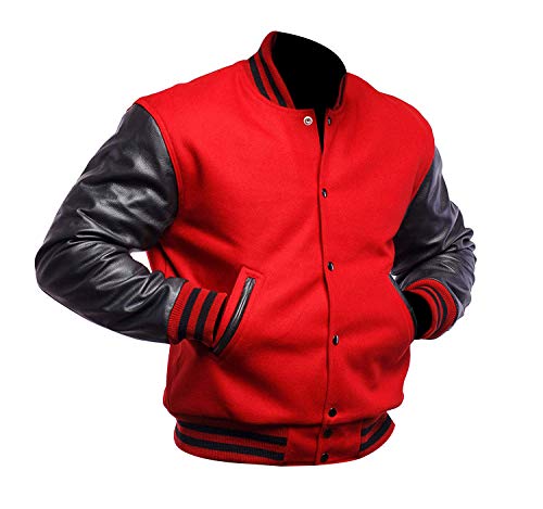 Image of Mens Letterman Black Varsity Jacket - Black School Teen College Bomber Jacket