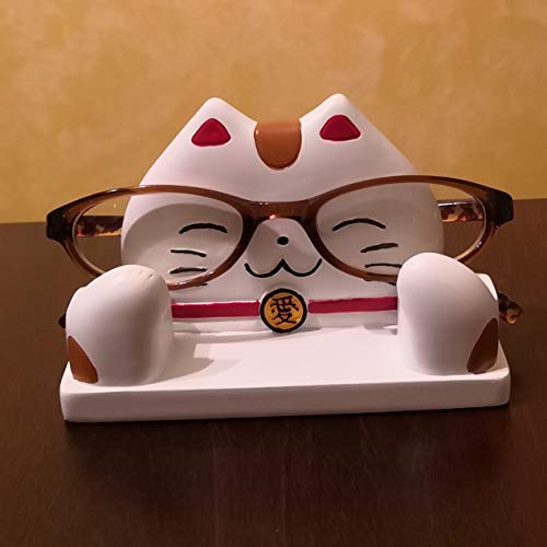 JewelryNanny Fun Animal Eyeglass Holder Stand for Kids Women - Securely Hold Kids Eyeglasses, Adult Reading Glasses Like Glasses Organizer for Desk, Bedside Nightstand - Maneki Neko Lucky Cat