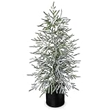 Nature Crafted 3FT Snow Flocked Artificial Norfolk Pine Christmas Tree in Pot, Real Touch Artificial Topiary Tree Small Faux Tabletop Christmas Tree for Front Porch Kitchen Home Indoor Outdoor Decor