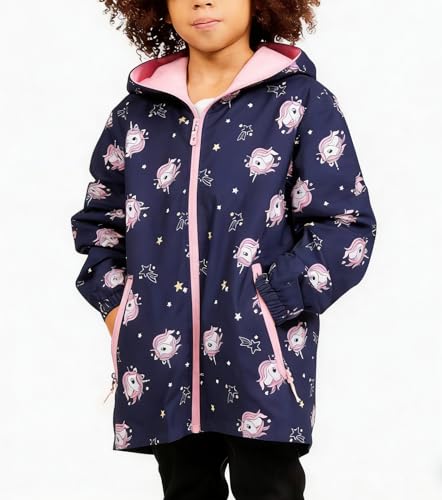 Image of Boys Girls Rain Jackets Waterproof Hooded Fleece Raincoats Lightweight Windbreakers for Kids
