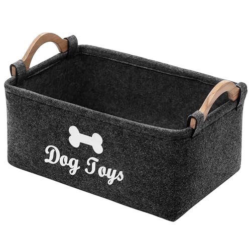 BEELUKY Hundespielzeug Aufbewahrung, Filz Aufbewahrungsbox für Hundespielzeug, Faltbare Spielzeugkiste Mit Griff Für in Dem Tierbedarf Und Haustierspielzeug Aufbewahrt Werden Dunkelgrau