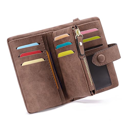 Small Genuine Leather Wallet for Women RFID Blocking Bifold Wristlet with ID Window & Coin Purse (Brown)2