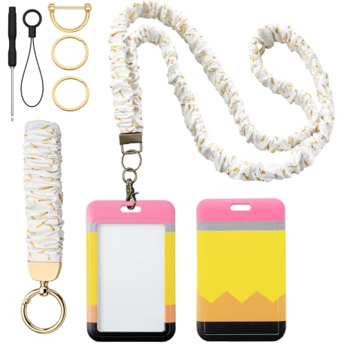 Gilprop Teacher Scrunchie Lanyards with ID Badge Holder Keychain Wristlet