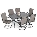 Anmutig 7-Piece Outdoor Dining Set, 6 Swivel Patio Chairs & 60'' Rectangular Dining Table with All Weather Frame Furniture Set - Tan Grey Style2