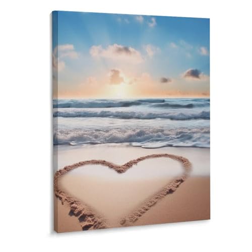 Toile murale plage romantique cœur decoration moderne salon impression tableau 30x40 cm