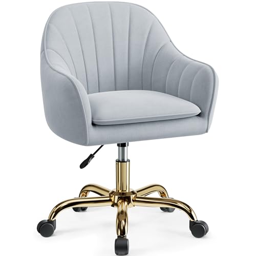 Image of Vanity Chair with Wheels, Comfy Home Office Desk Chairs Adjustable Modern Velvet Makeup Vanity Chairs for Bedroom Living Room-Gray