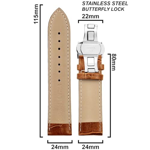 Image of DBLACK ''HOOK'' Leather Watch Strap with Butterfly Lock, Bamboo Design Pattern Full Padded Watch Belt / / For 18mm, 20mm, 22mm, or 24mm Watch Band (Choose Your Size & Color)