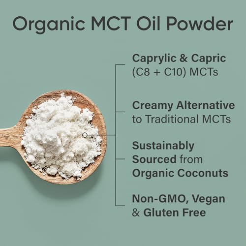 Image of Sports Research Organic Coconut MCT Oil Powder, Unflavored (10.6oz) | Keto & Vegan MCTs C8, C10 from Coconut Oil - Fatty Acid Brain & Body Fuel* | Great in Coffee & Protein Shakes - 30 Servings