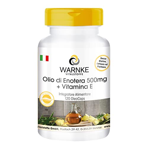 Olio di enotera 500mg + vitamina E - 120 capsule OleoCaps di nostra produzione - Con acido linoleico e acido gamma-linolenico - altamente dosato | Warnke Vitalstoffe - Qualità da farmacia tedesca
