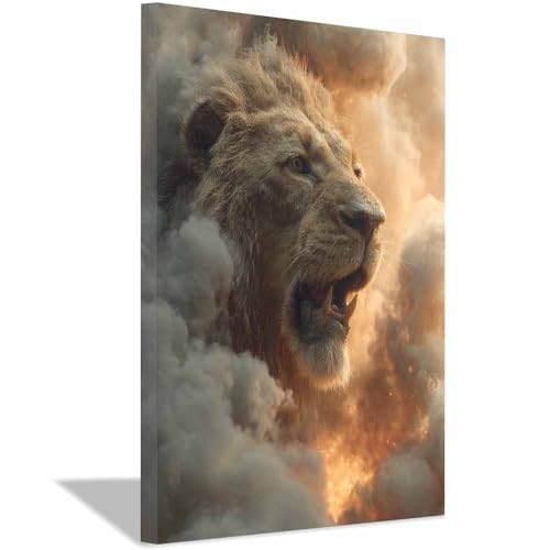 Tableau moderne lion rugissant encadré 60x90cm pour une décoration murale élégante et premium