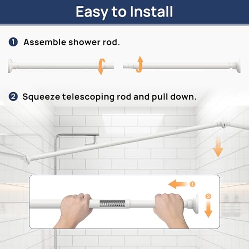 Image of ENJOYBASICS 1 inch White Shower Curtain Rod, 30-76 inch Adjustable, Secure Tension