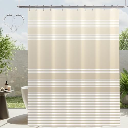Lerores Tenda da doccia 180 x 200 cm, colore beige, orlo appesantito, antimuffa, impermeabile, lavabile, in poliestere, con occhielli e 12 anelli per tenda da doccia per bagno, vasca da bagno