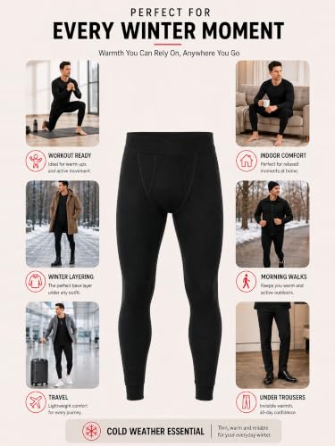 Image of BODYCARE Full Length Thin Fabric Skinny Fit Thermal Bottom For Men For Optimum Heat Even In Coldest Condition