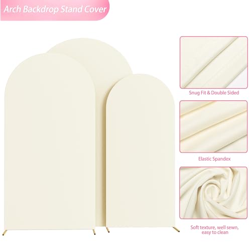 Image of Wokceer Wedding Arch Cover (7.2FT, 6.6FT, 6FT) Set of 3 Spandex Fitted Wedding Arch Stand Covers for Round Top Chiara Arch Backdrop Stands Cover for Birthday Party Ceremony Banquet Decor Ivory