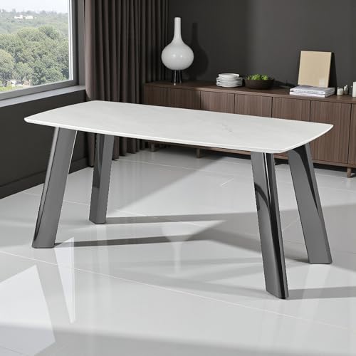 Image of The Attic Helios Marble 6 Seater Dining Set,Beige,Titanium & Cream,160Cms