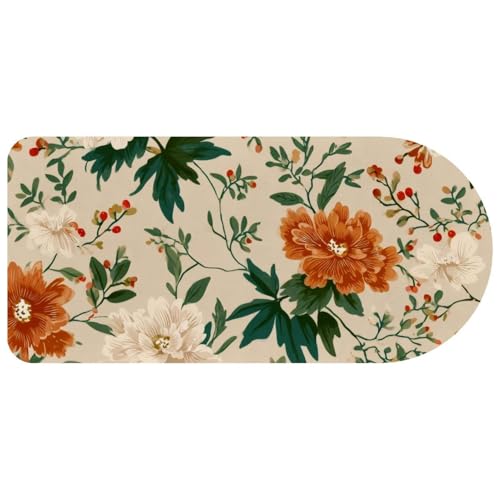 Tapis de souris fleurs oranges et vert sauge 73x30 cm pour bureau