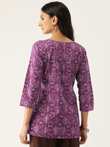 Image of feranoid Designer V-Neck Short Straight Kurti with 3Quarter Sleeves