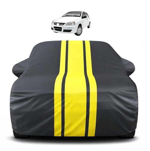 Image of Auto Hub Car Cover Compatible with Tata Indica with Mirror Pocket, Soft Cotton Lining, Indica Car Cover Waterproof - Yellow-Black