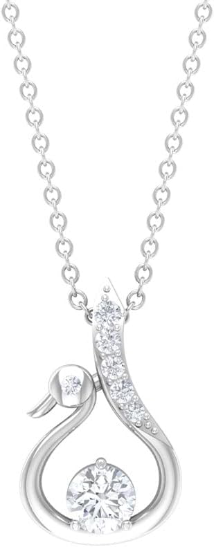 Certified Moissanite Pendant for Women, Moissanite and Gold Pendant, Moissanite Gold Swan Pendant, 4 MM Round Cut Moissanite Necklace, 14K Solid Gold