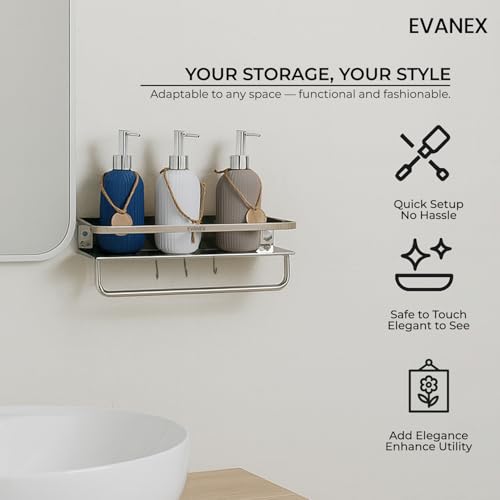 Image of EVANEX Multipurpose Shelf Bathroom Organizer 5x15 Inch 304 Grade Stainless Steel Bathroom Racks and Shelves | Wall Shelf for Bathroom Accessories Set | Storage Shelves and Racks