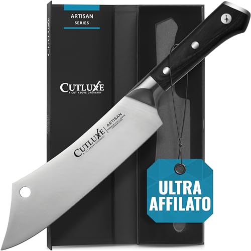 Cutluxe Coltello Chef & Mannaia Ibrido - 20 cm Mannaia da Cucina, Coltello da Cucina Affilato - Tang Completo e Manico Ergonomico - Serie Artisan