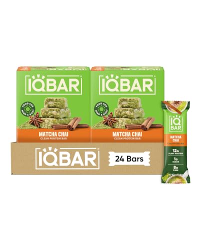 IQBAR Clean High Protein Bars, Low Sugar Snack, Matcha Chai 24ct