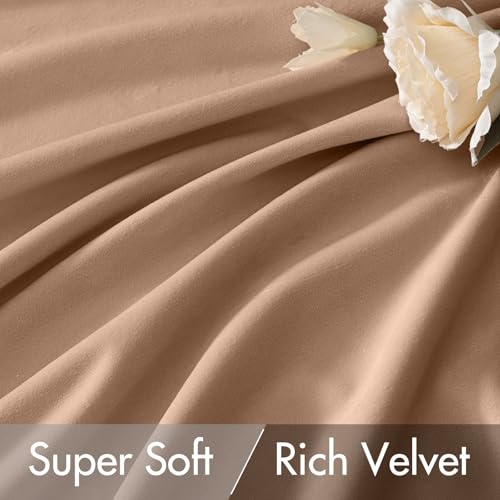 Image of MIULEE Blush Beige Velvet Curtains 52x90 inches Luxury Blackout Curtains | Thermal Insulated, Super Soft Window Drapes for Bedroom Living Room, Rod Pocket & Back Tab