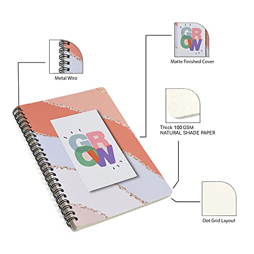 Image of PAPBOO A5 Handy, GROW,Easy to Carry Spiral Wiro Notebook : 100 GSM Natural Shade Paper, Dot Grid, 120 Pages, Journal, Diary, Gift