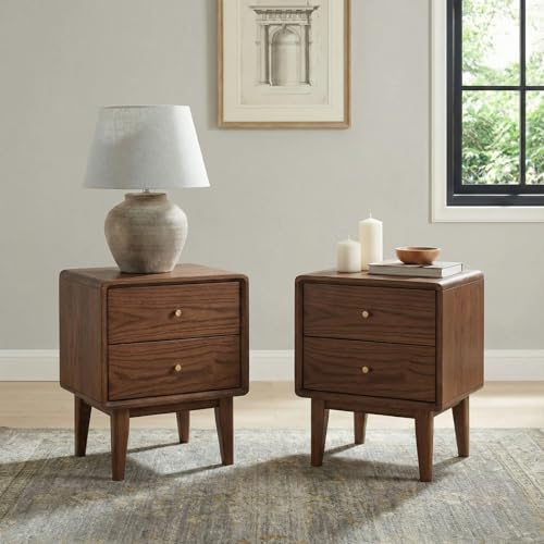 Solid Wood Nightstand Set of 2 with Drawers