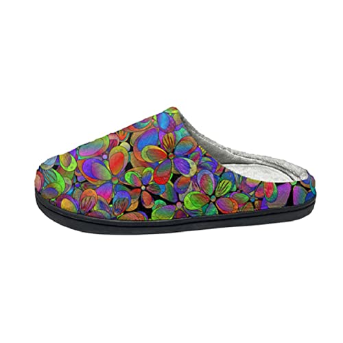 patrón de Flores de Colores Pantuflas Mujer Hombre Zapatillas de Casa Invierno Caliente Cerradas Pantuflas Interiores Exteriores Zapatillas térmicas, 46-47 Cover