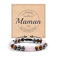 VGWON Cadeau Maman, Bracelet Pierre Naturelle Femme, Quartz Rose, Hématite, Oeil de Tigre Bracelet, Idee Cadeau Femme, Fête des Mères, Anniversaire Noel Original Utile, Cadeaux pour Maman
