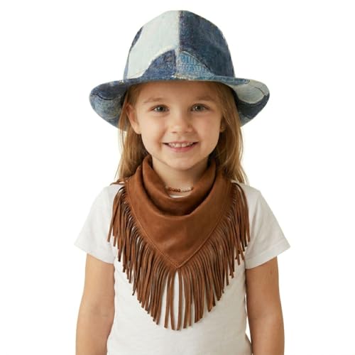 Image of Tie Dye Denim Patchwork Cowboy Hat for Women Men Western Wide Brim Costume Party Hat